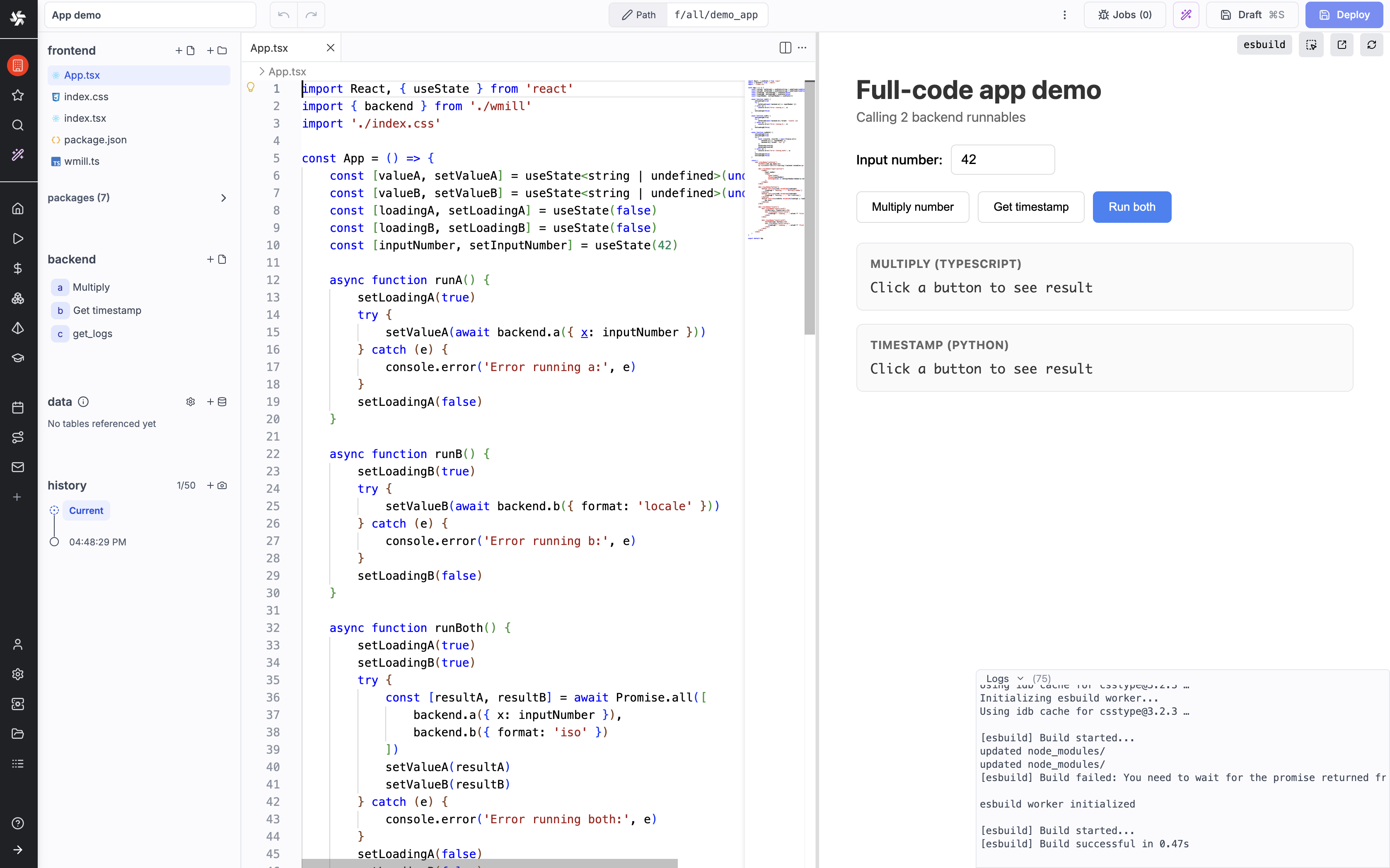 Full-code app demo Full-code app demo
